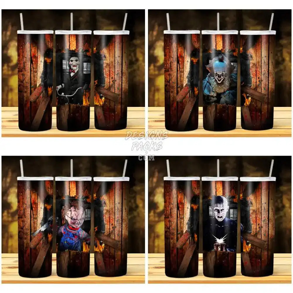15 Wood Halloween Wreck Villains Tumbler Wrap Bundle Jpg