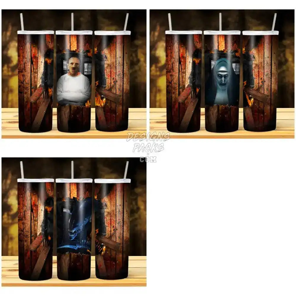 15 Wood Halloween Wreck Villains Tumbler Wrap Bundle Jpg
