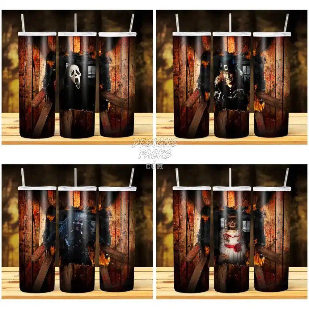 15 Wood Halloween Wreck Villains Tumbler Wrap Bundle Jpg