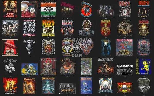 Rock band t-shirt designs: KISS, Metallica, Iron Maiden, Megadeth, AC/DC – print-ready PNG/SVG for DTG/DTF