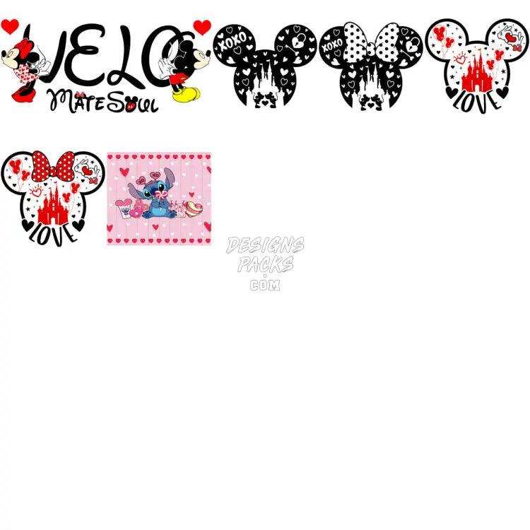 150 Mouse And Friends Mix Valentine Designs Bundle Png