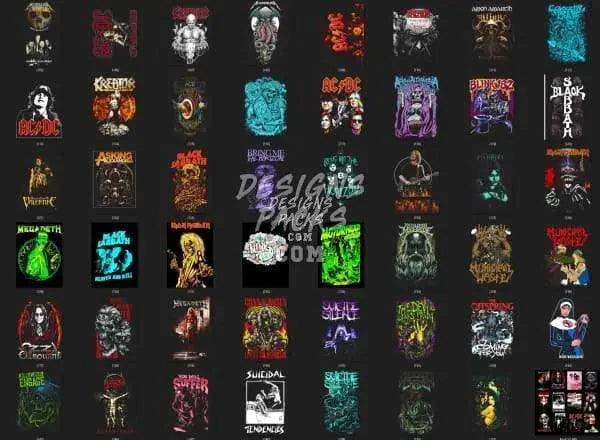 150 Rock Metal V2 Designs Bundle PNG