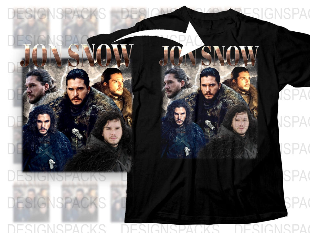 Jon Snow T-Shirt Game of Thrones Fan Apparel Multiple Poses Winterfell Theme Unisex Black Tee