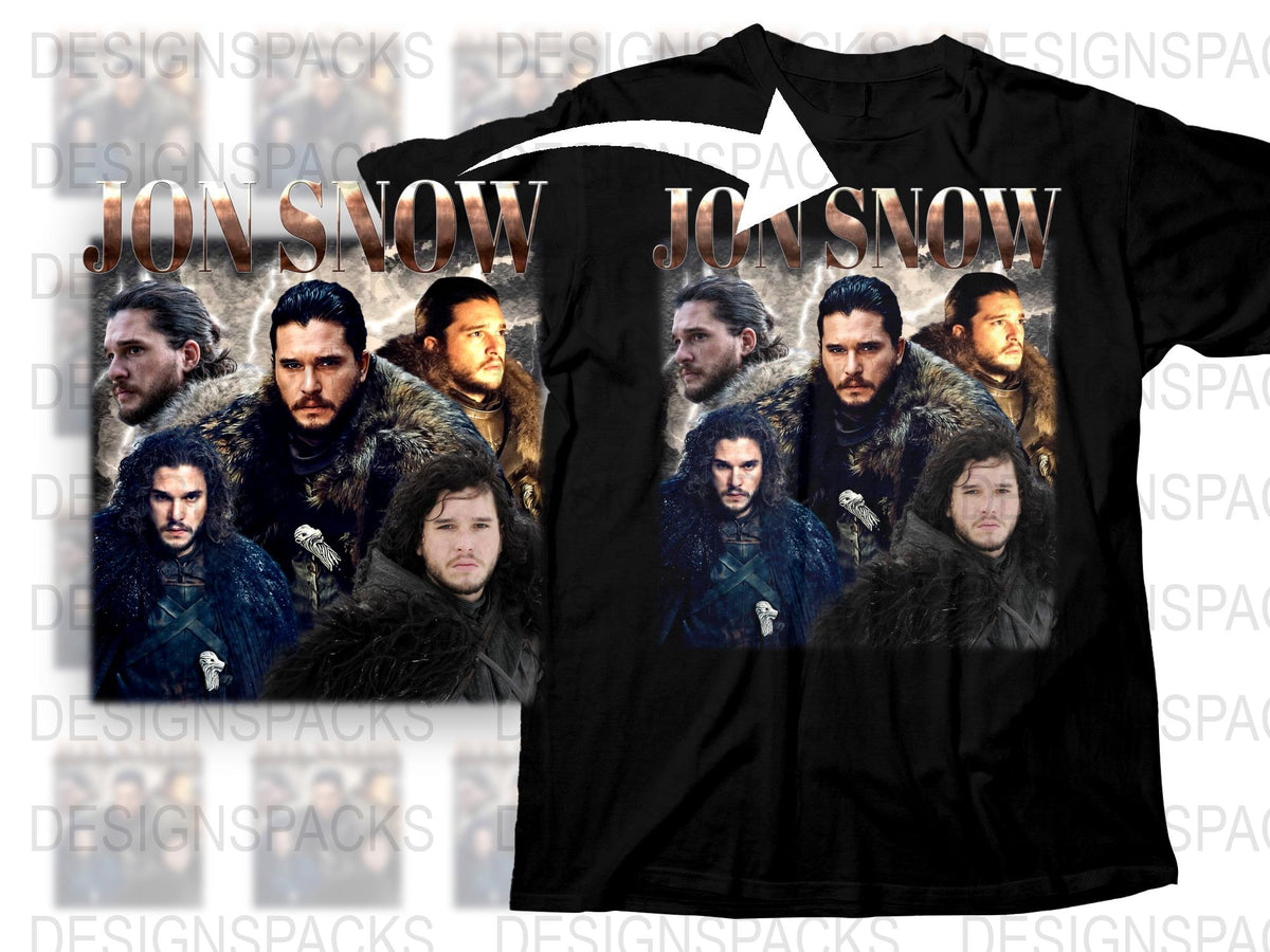 Jon Snow T-Shirt Game of Thrones Fan Apparel Multiple Poses Winterfell Theme Unisex Black Tee