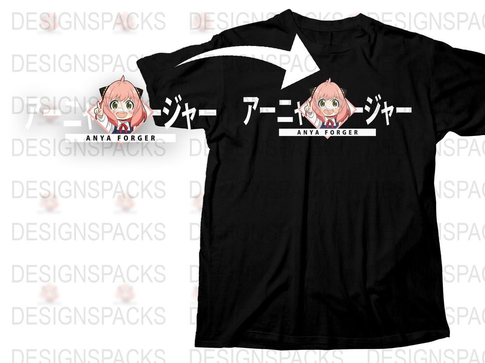 Anime Character Anya Forger Black T-Shirt, Unisex Manga Graphic Tee, Casual Fan Apparel