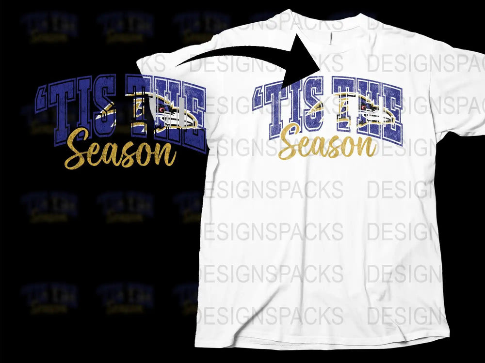 Tis The Season T-Shirt, Holiday Festive Graphic Tee, Christmas Casual Wear, White and Blue Cotton Shirt