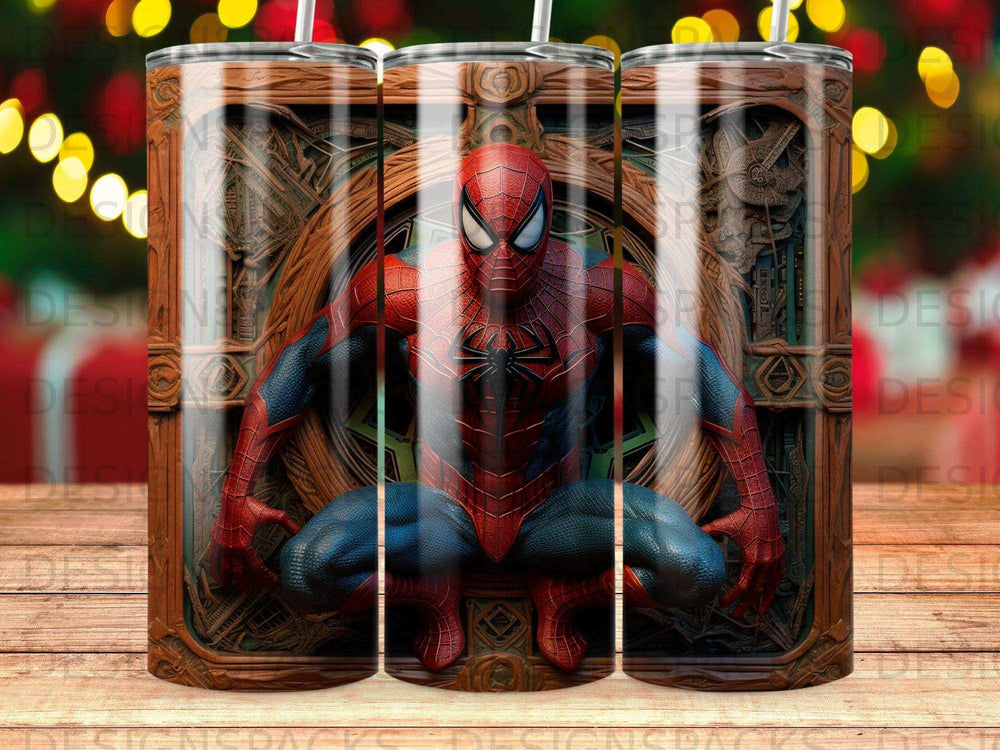 Spider-Man crouches in front of a steampunk-inspired background.