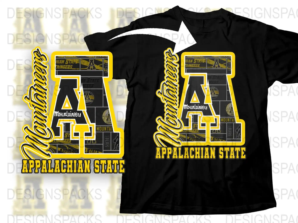 Appalachian State University T-Shirt, Black and Gold Graphic Tee, Mountaineers Fan Apparel