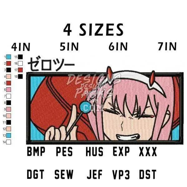 Zero Two Anime Embroidery Design