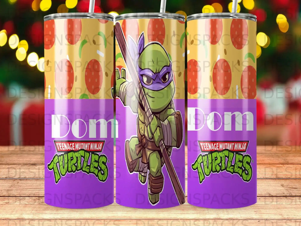 Teenage Mutant Ninja Turtle character with pizza slices and repeating "Designspack" logo.