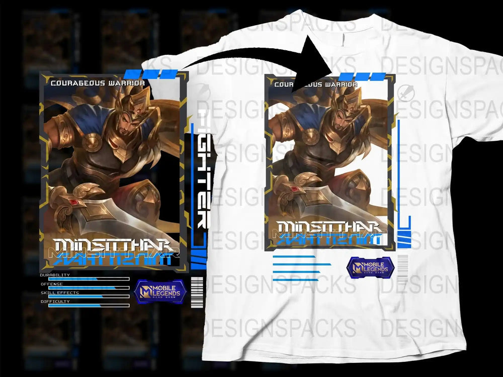 Mobile Legends Minshitar Warrior T-Shirt, Courageous Warrior Graphic Tee, Gaming Apparel, Unisex Shirt