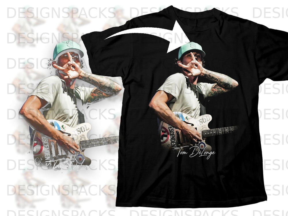 Black t-shirt with Tom DeLonge graphic and his signature.