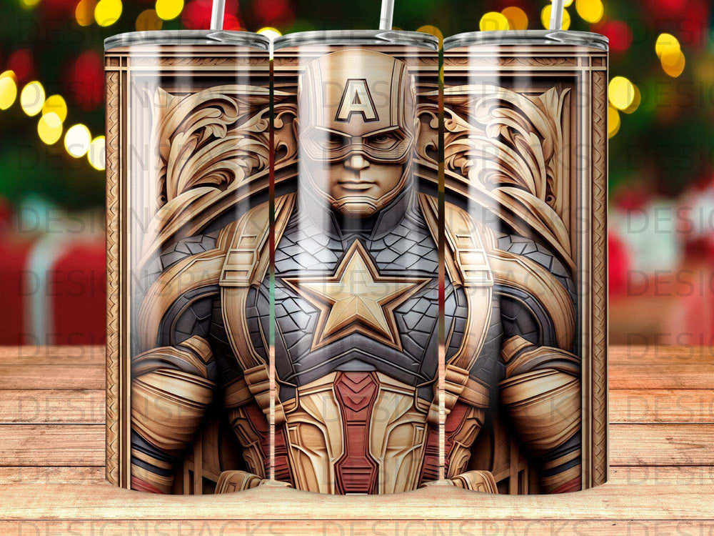 Captain America, front view, with embossed metallic armor and red, white, and blue accents.