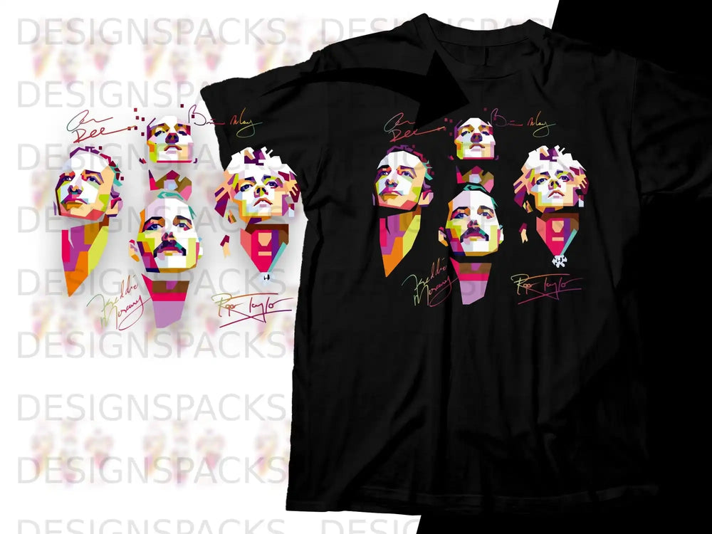 T-shirt with colorful portraits of Freddie Mercury and his bandmates.