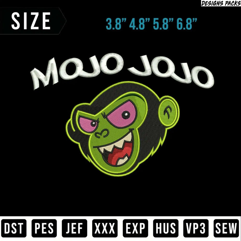 Green cartoon monkey face with "Mojo Jojo" text above.