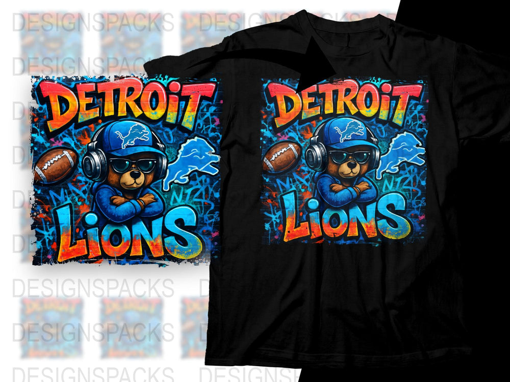 Detroit Lions T-Shirt, Cartoon Lion Design, Football Fan Apparel, Bold Colorful Graphic Tee