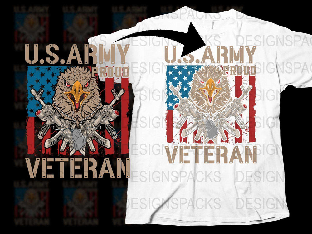 Patriotic U.S. Army Veteran T-Shirt, Eagle and Flag Design, Military Pride Tee, American Soldier Shirt, Unique Veterans Apparel