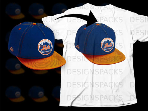 Mets Logo Blue and Orange Cap Design T-Shirt