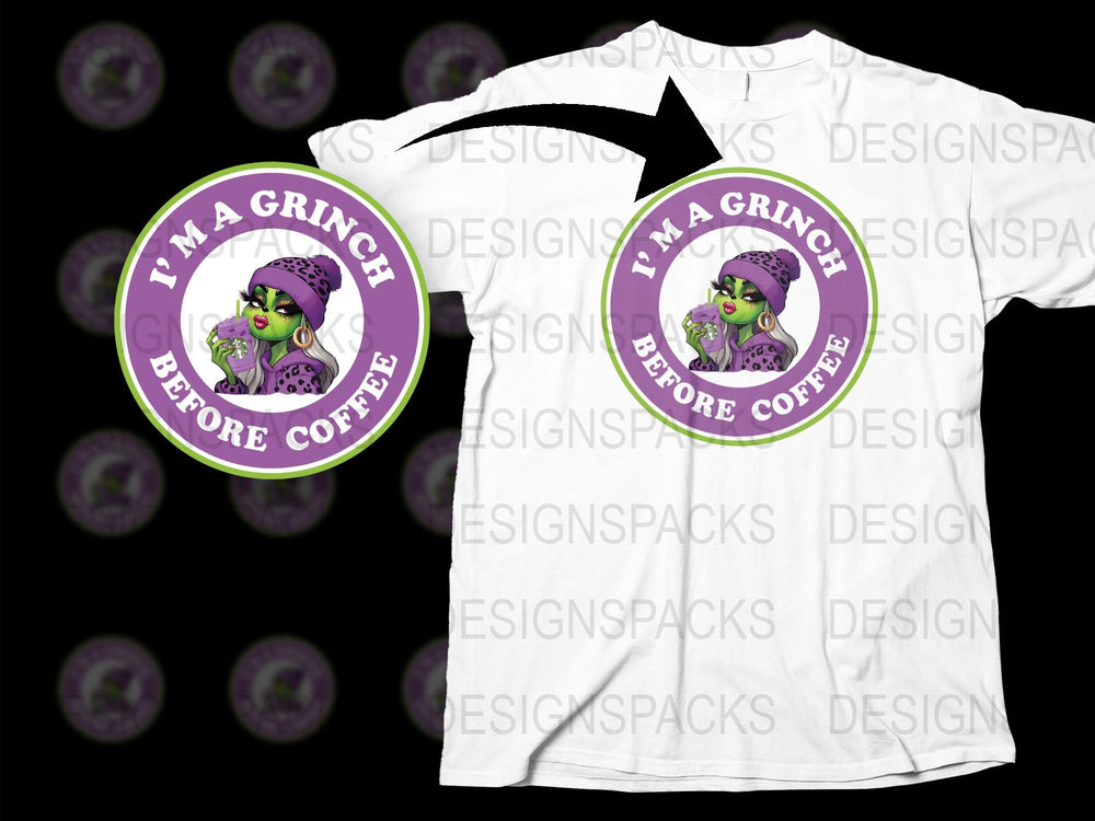 I'm a Grinch Before Coffee T-Shirt, Funny Grumpy Dog Lover Holiday Tee, Christmas Gift for Him or Her, Novelty Graphic Shirt