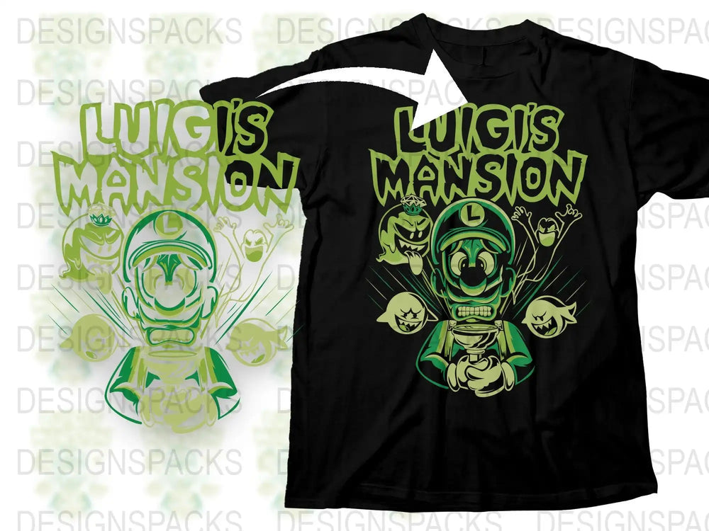 Luigi's Mansion Themed T-Shirt, Retro Video Game Shirt, Green and Black, Gaming Apparel, Fan Gift Idea for Men and Women.