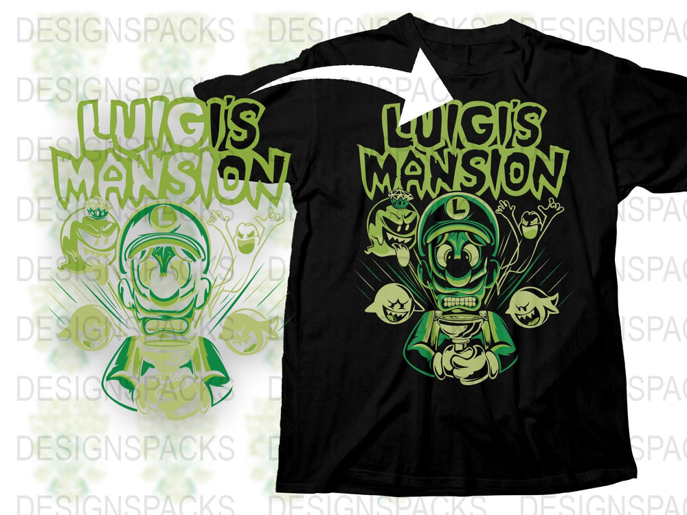Luigi's Mansion Themed T-Shirt, Retro Video Game Shirt, Green and Black, Gaming Apparel, Fan Gift Idea for Men and Women.