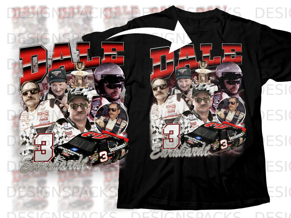 Dale Earnhardt racing montage featuring the number 3 car and driver portraits.