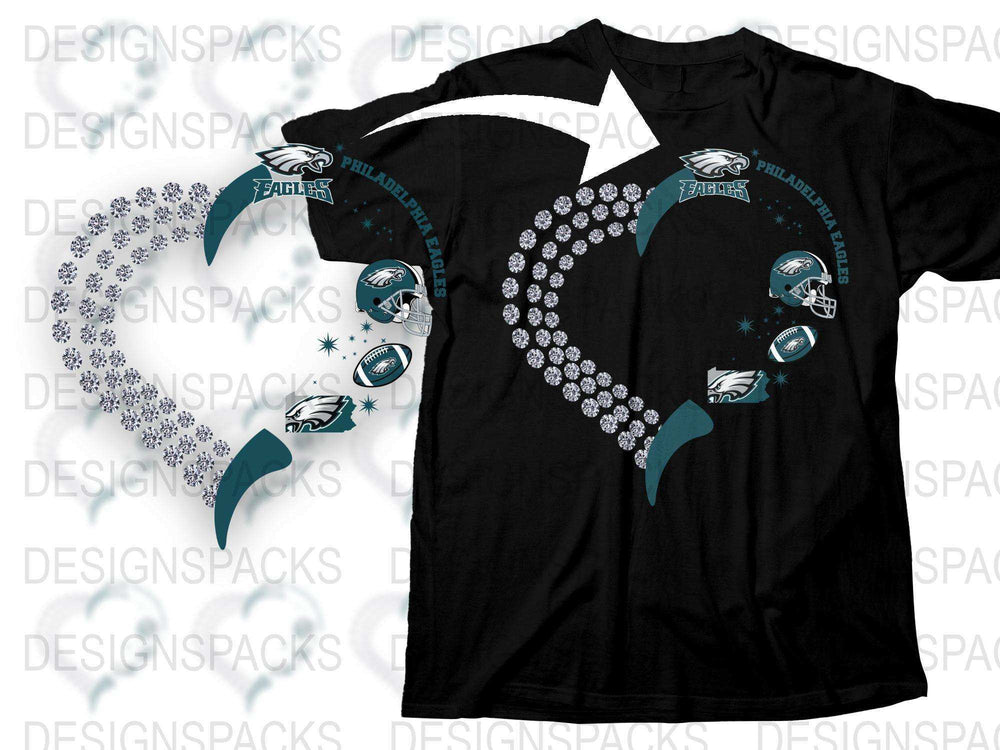 Philadelphia Eagles Inspired T-Shirt, Sports Fan Rhinestone Design, Casual Wear, Black Tee, Football Gear