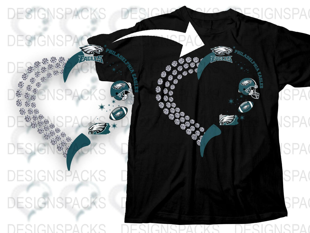 Philadelphia Eagles Inspired T-Shirt, Sports Fan Rhinestone Design, Casual Wear, Black Tee, Football Gear