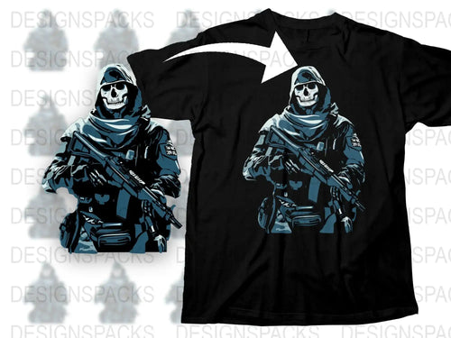 Tactical Skull Graphic T-Shirt, Military Style Apparel, Urban Warrior Tee, Men's Fashion Clothing