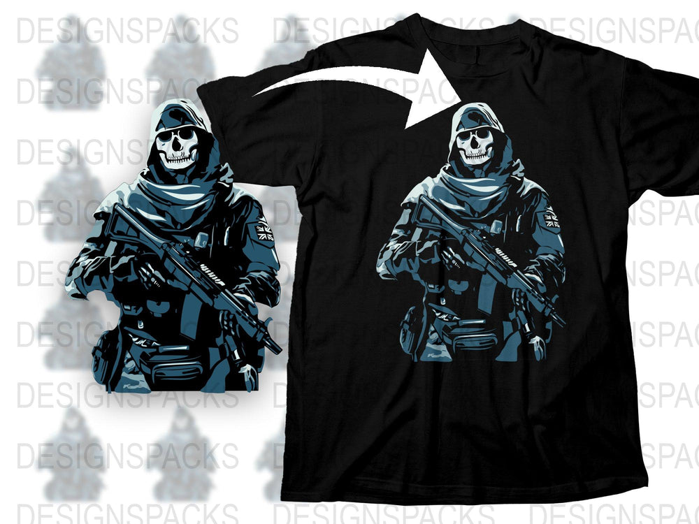 Tactical Skull Graphic T-Shirt, Military Style Apparel, Urban Warrior Tee, Men's Fashion Clothing