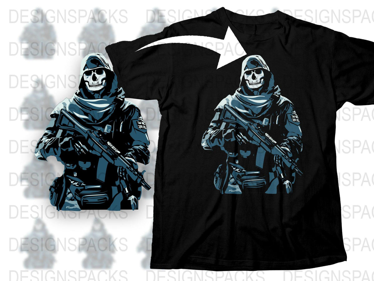 Tactical Skull Graphic T-Shirt, Military Style Apparel, Urban Warrior Tee, Men's Fashion Clothing