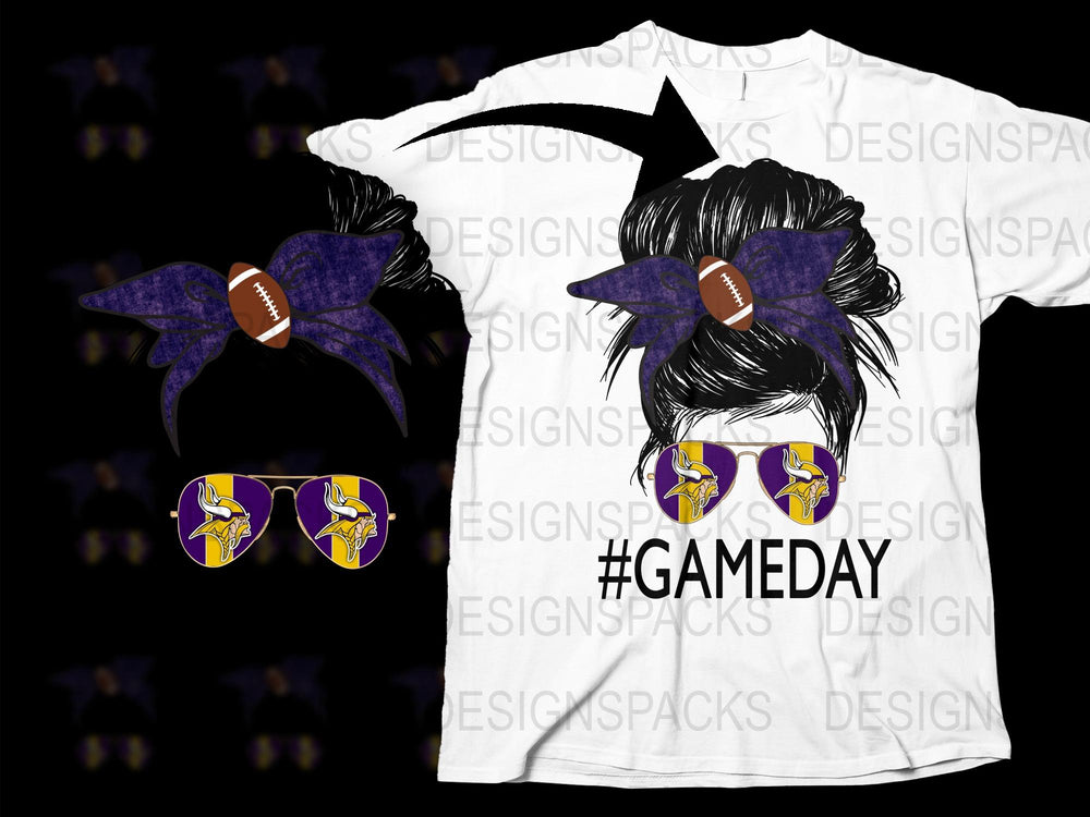 Game Day T-Shirt and Earrings Set, Football Theme, Purple and White, Sports Fan Apparel, Tailgate Party Outfit, Women's Fashion Tee