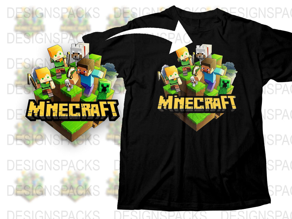 Minecraft T-Shirt with Colorful Character Collage, Gaming Graphic Tee, Kids and Adult Sizes Available