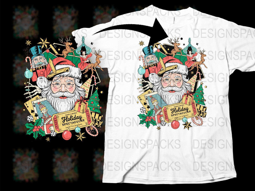 Festive Holiday Santa T-Shirt, Christmas Reindeer Graphic Tee, Colorful Vintage Style Apparel for Christmas Celebrations