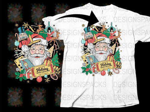 Festive Holiday Santa T-Shirt, Christmas Reindeer Graphic Tee, Colorful Vintage Style Apparel for Christmas Celebrations