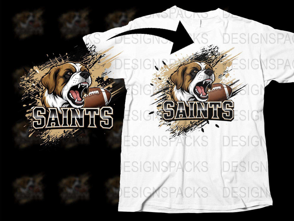 Saints Football Team T-Shirt, Angry Bulldog Graphic, Sports Fan Apparel, White Cotton Tee