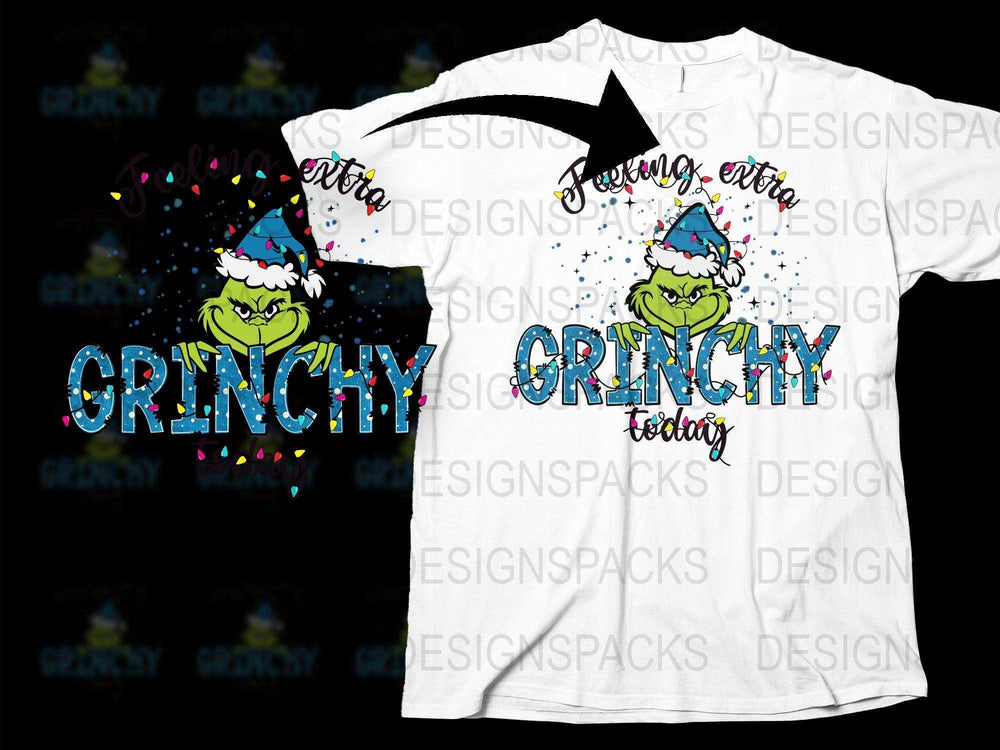 Grinchy Today T-Shirt, Funny Christmas Holiday Tee, White with Colorful Design, Unisex Sizes