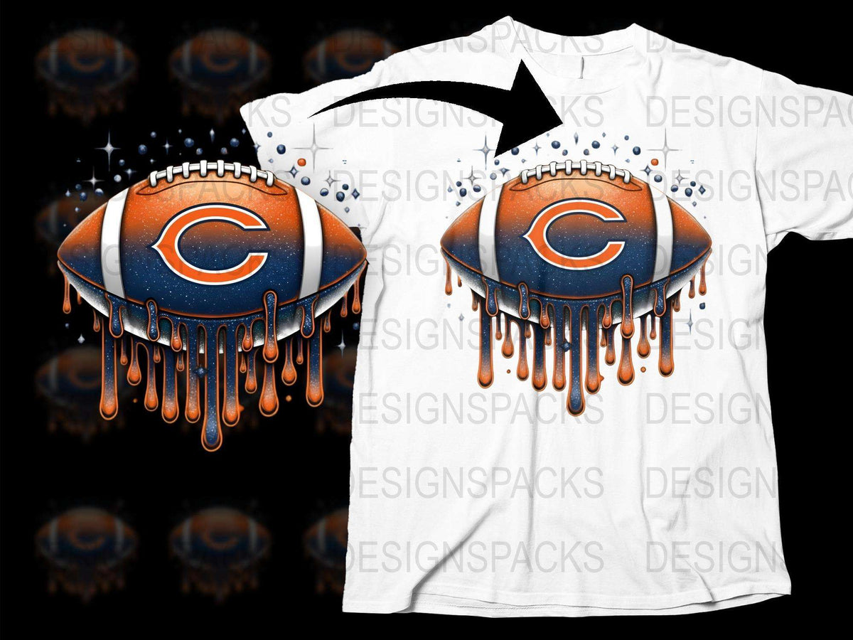 Chicago Bears Inspired Dripping Paint Graphic T-Shirt, NFL Team Fan Art, Casual Sportswear Tee