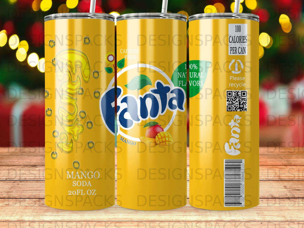 Fanta Mango Soda 20 fl oz can with 100 calories per can.