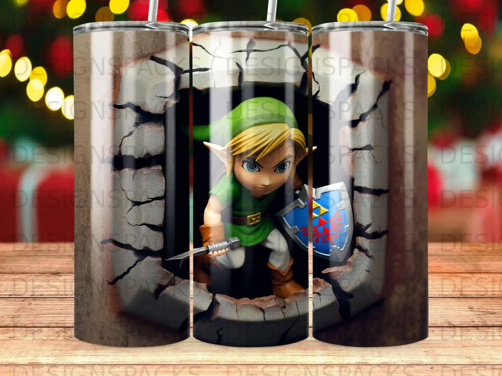 Link from Legend of Zelda emerging from a cracked 3D background.