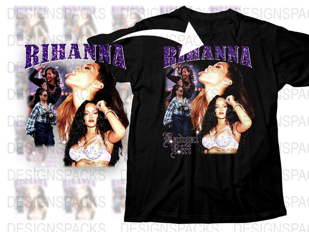 Rihanna Fan T-Shirt, Pop Star Graphic Tee, Vintage Concert Shirt, Music Lover Gift, Black Cotton Top