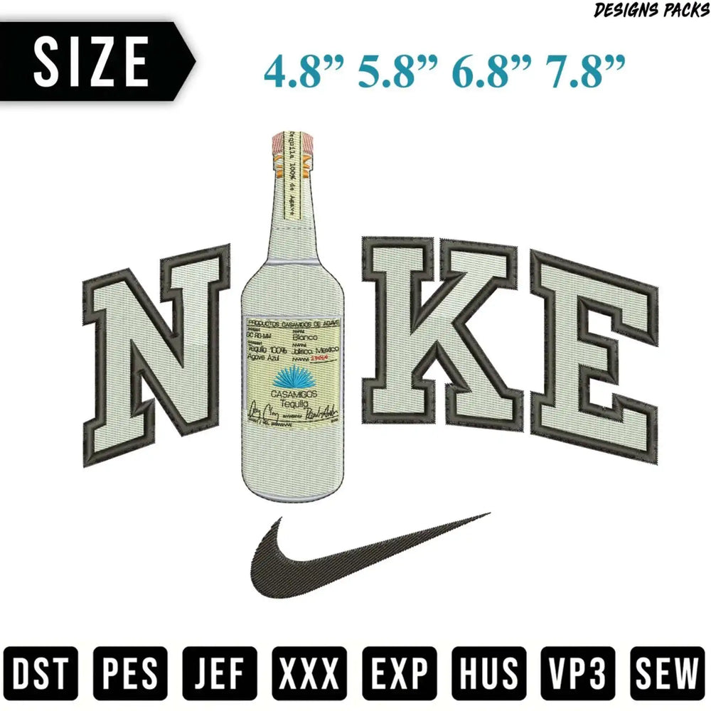Nike logo with Casamigos tequila bottle and embroidery file formats.