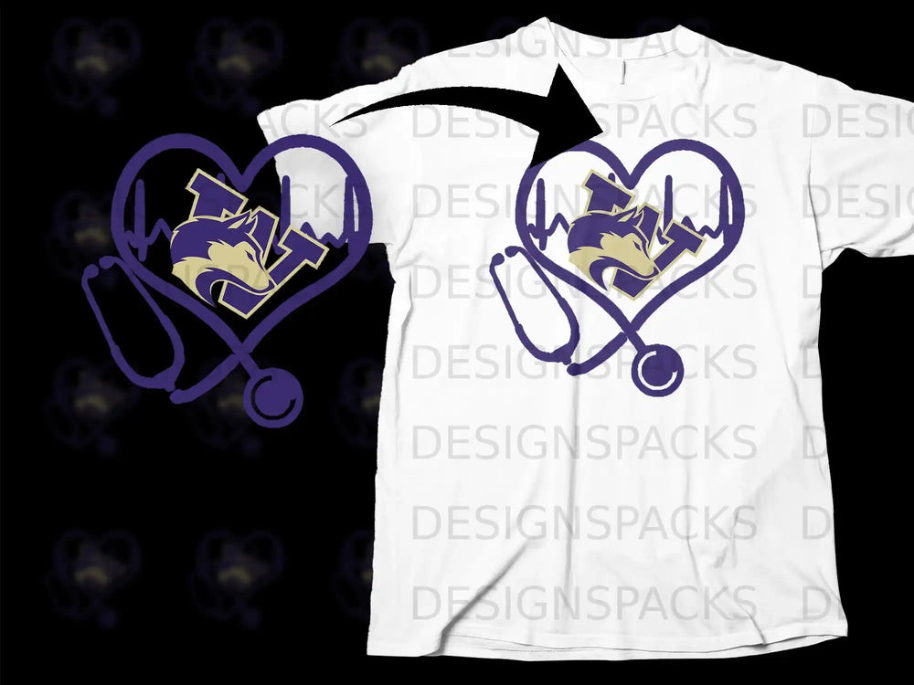 Heart Stethoscope Wolf Head Graphic Design T-Shirt