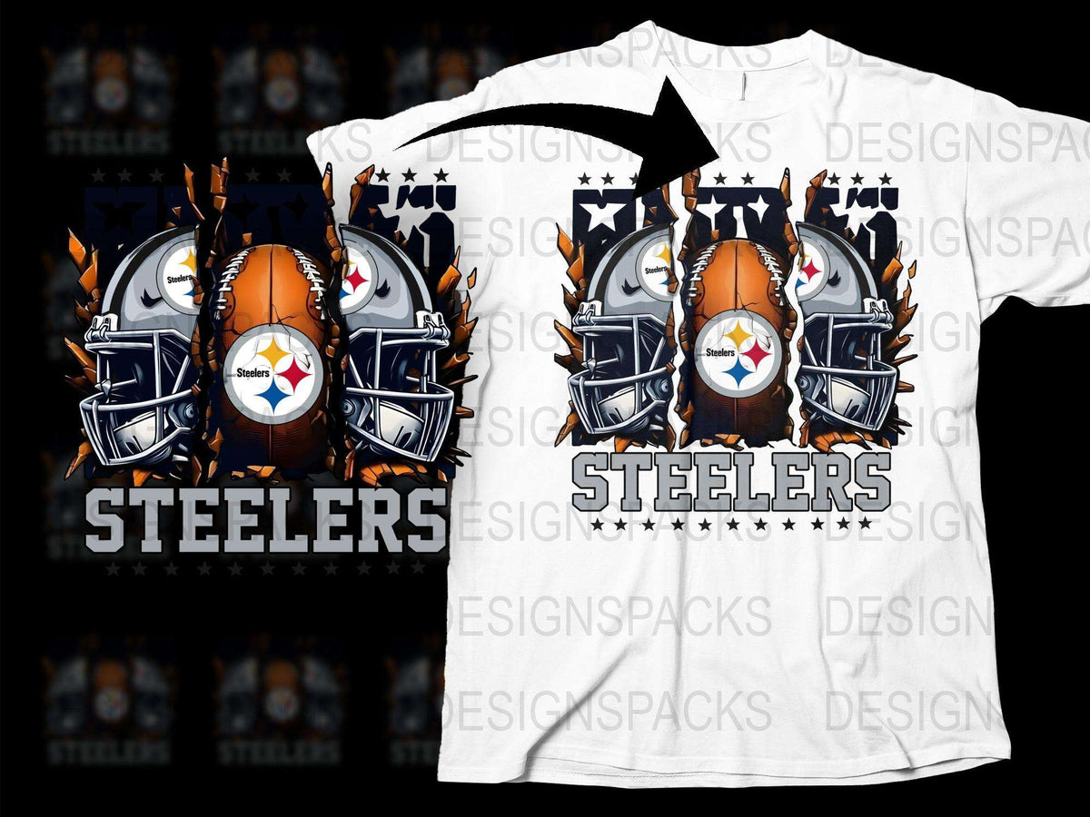 Pittsburgh Steelers Football Helmet Graphic T-Shirt, Black and White Sports Fan Apparel