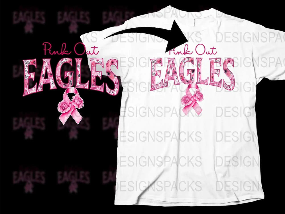 Breast Cancer Awareness Pink Out Eagles T-Shirt, White Graphic Tee, Support Ribbon Design