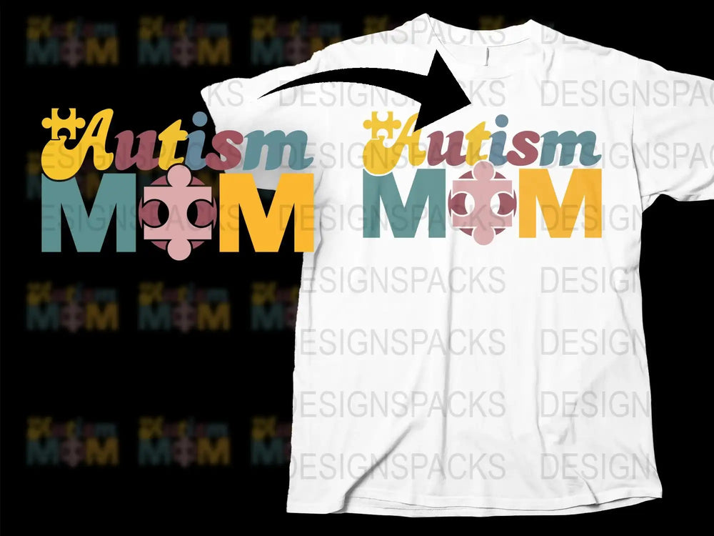Autism Mom T-Shirt - Colorful Puzzle Piece Design, Supportive Autism Awareness Apparel for Mothers