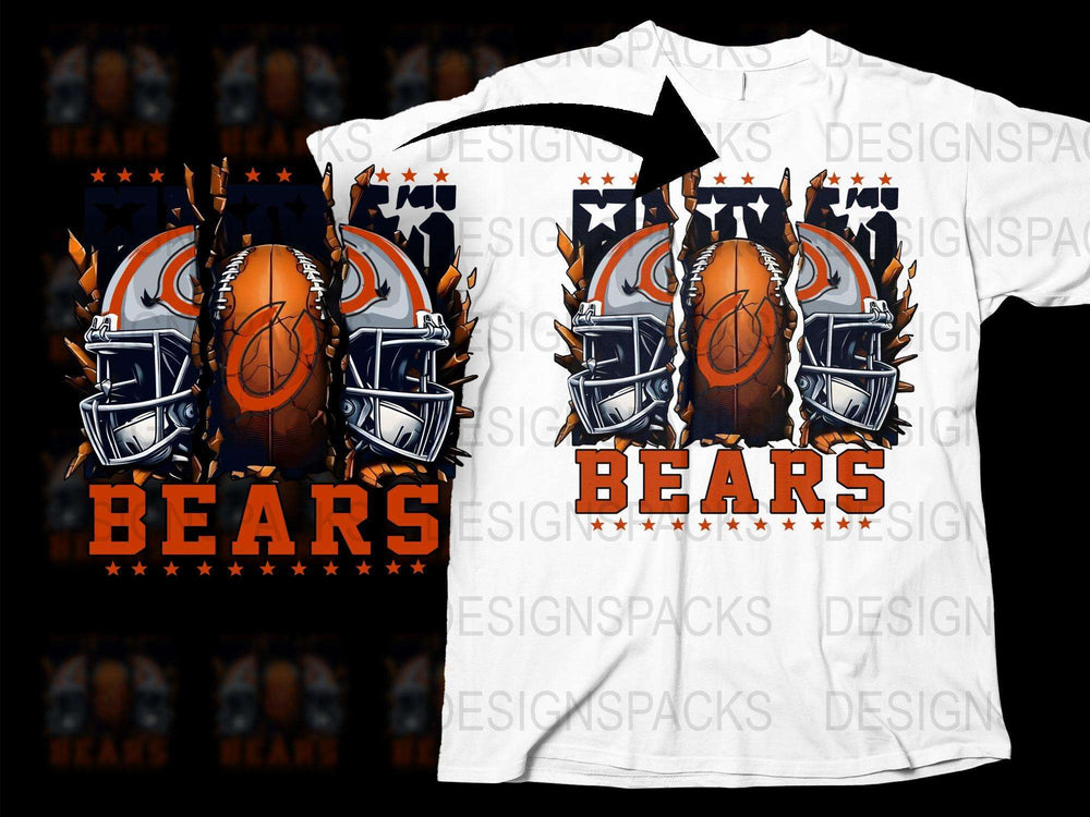 Bears Football Helmet Graphic T-Shirt, Sports Fan Apparel, Unique Team Support White Tee