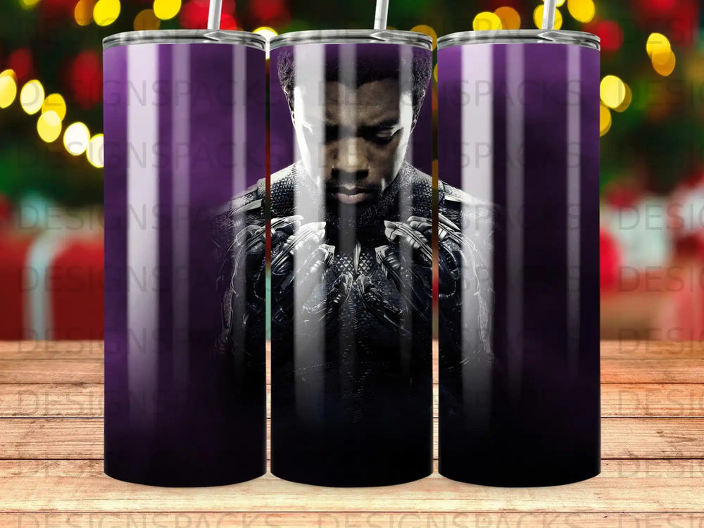 Black Panther superhero design on a tumbler cup.