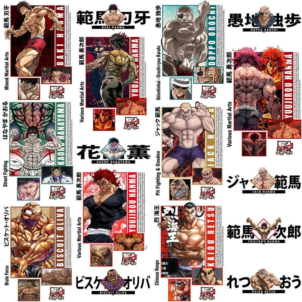 16 Anime Baki Black and White Streetwear Front + Back Designs Bundle PNG