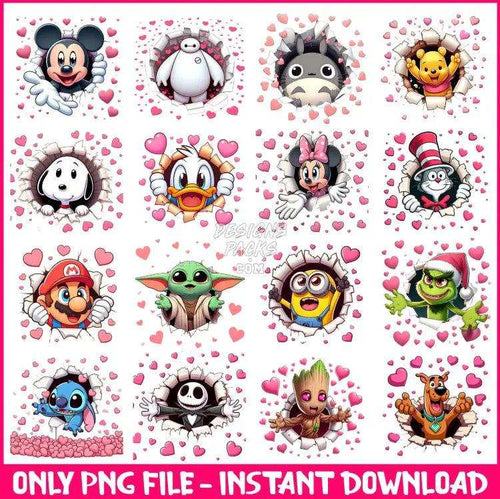 16 Cartoon Valentine Hearts Designs Bundle Png